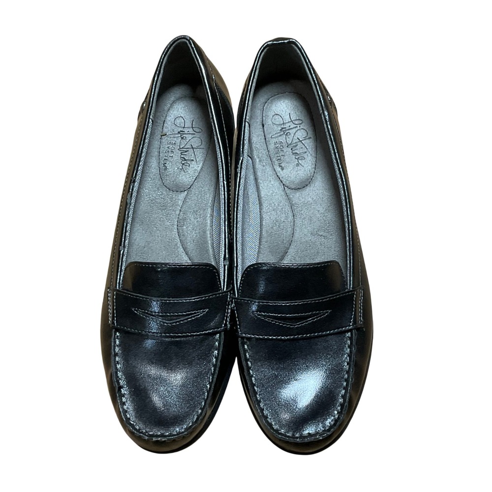 LifeStride Soft System Womens Black Penny Loafers Comfort Slip On Flats Size 8M